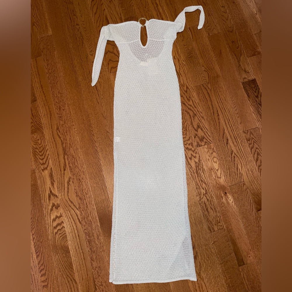 MONTEGO BANDEAU DRESS - IVORY LUREX LACE CROCHET Size P - Picture 6 of 12